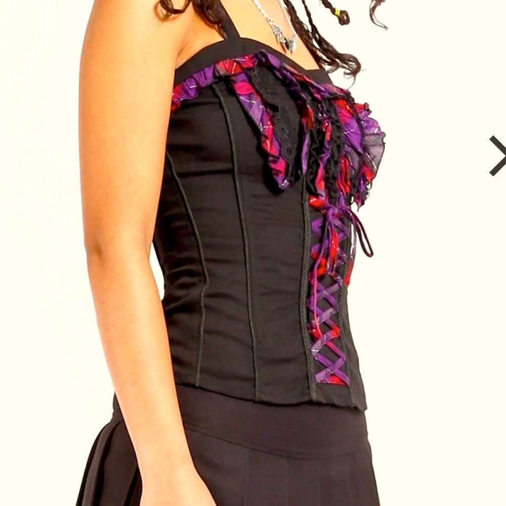 Tripp nyc ~Purple PLAID Ruffle Corset Top •size XL